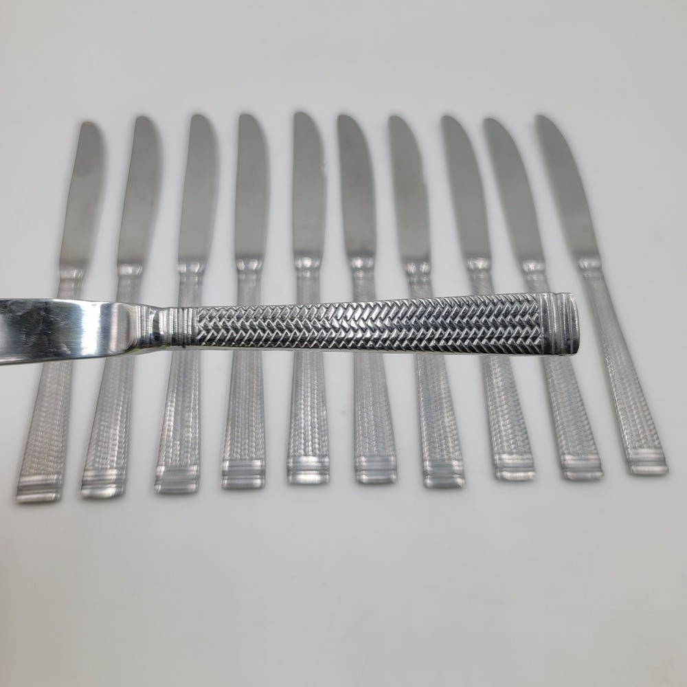 11pc Farberware Basketweave Stainless Steel‎ Dinner Knives Serrated